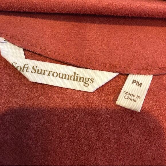 Soft Surroundings dusty rose pink faux suede open front vest Petite Medium PM - Picture 7 of 13